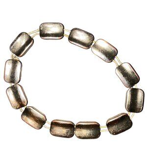 Bracelet 7 Inches Rectangle Metal Beads Gold-Tone Vintage Costume Jewelry